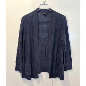 Talbots Linen Open Front Cardigan Sweater Navy Blue Womens Size LP